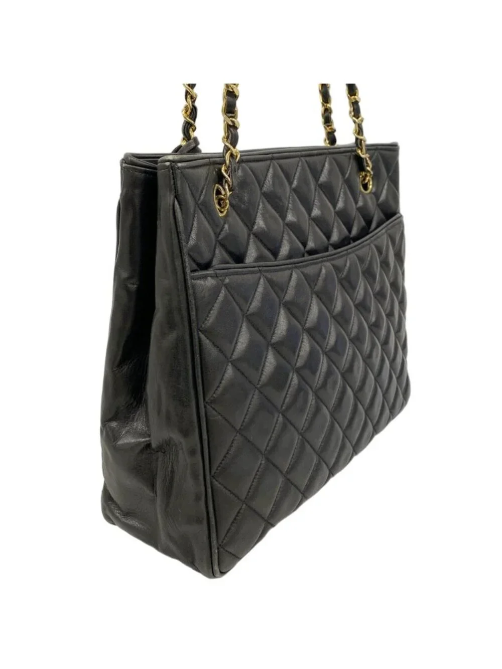 Chanel Shoulder Bag Quilted Lambskin Black Gold